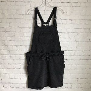 Wallflower Bib Overall Dress L Drawstring Waist Pockets Washed Textured Black